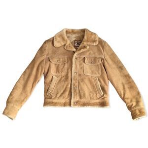 🔃Suede Faux Fur Men’s Tan Front Button Jacket